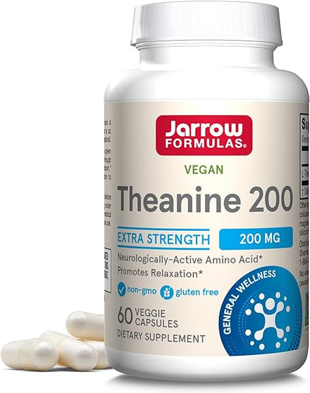 Jarrow Formulas Extra Strength Theanine 200 mg, Dietary Supplement That Promotes Relaxation, Amino Acid Supplement for Relaxation Support, 60 Veggie Capsules, 60 Day Supply in Pakistan