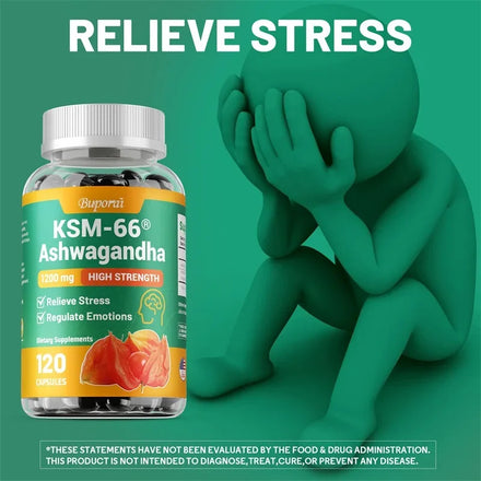 KSM-66 Ashwagandha Supplement - Relieve Stress, Improve Sleep, Support Brain Health, Muscle and Strength, Boost Immunity