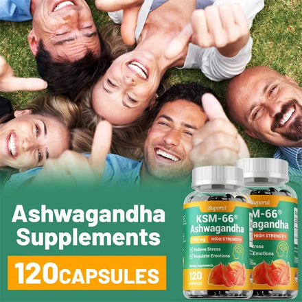 KSM-66 Ashwagandha Supplement - Relieve Stress, Improve Sleep, Support Brain Health, Muscle and Strength, Boost Immunity
