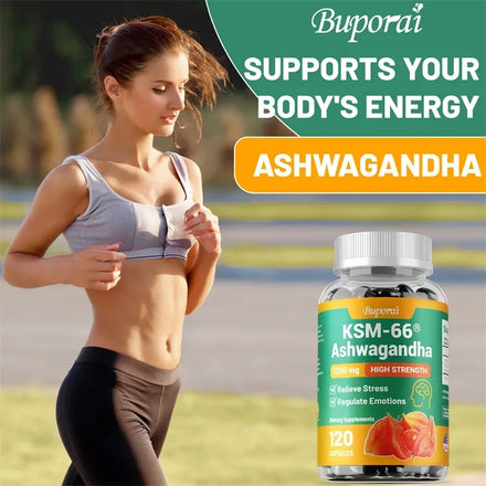 KSM-66 Ashwagandha Supplement - Relieve Stress, Improve Sleep, Support Brain Health, Muscle and Strength, Boost Immunity