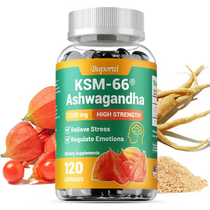 KSM-66 Ashwagandha Supplement - Relieve Stress, Improve Sleep, Support Brain Health, Muscle and Strength, Boost Immunity
