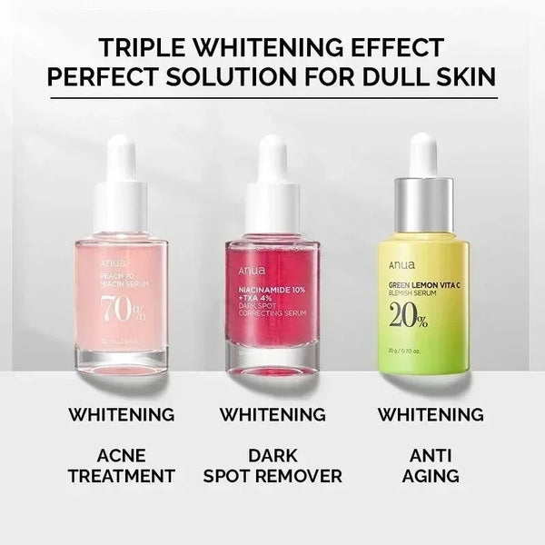 Korea ANUA Heartleaf skin care Vitamin Whitening Set Peach 70% Niacinamide Serum / Dark Spot Serum / Vitamin C Blemish Serum in Pakistan