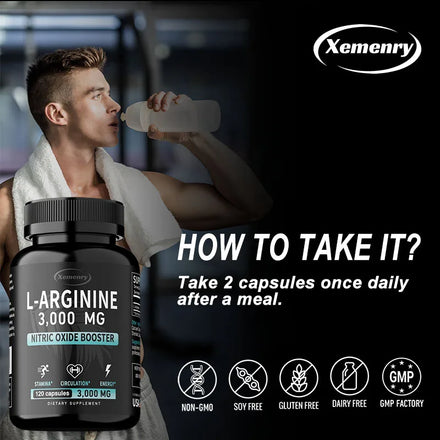 L-Arginine 3000mg - Supports Muscle Growth, Vascular Function, Boosts Energy, Improves Endurance, and Promotes Blood Circulation