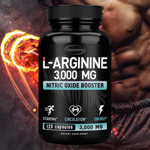 L-Arginine 3000mg - for Energy, Strength and Endurance Support During Exercise | Muscle Mass, Non-GMO