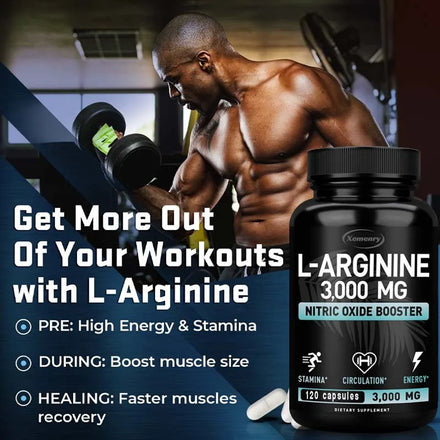 L-Arginine Capsules 3000mg - Nitric Oxide Boosters - Improve Energy, Endurance, Performance, Build Muscle Mass