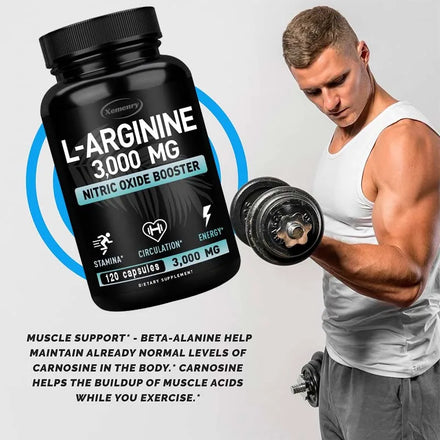 L-Arginine Capsules 3000mg - Nitric Oxide Boosters - Improve Energy, Endurance, Performance, Build Muscle Mass