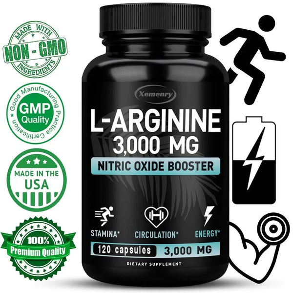 L-Arginine Capsules 3000mg - Nitric Oxide Boosters - Improve Energy, Endurance, Performance, Build Muscle Mass in Pakistan