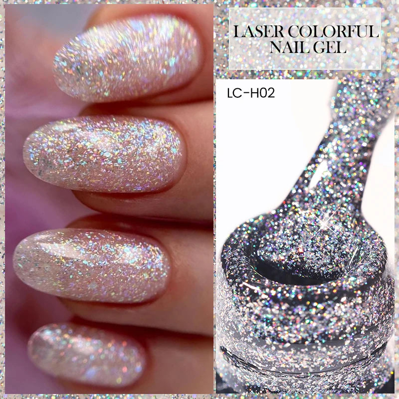 LILYCUTE Laser Gel Nail Polish Sparkling Glitter Gel Polish Semi Permanent Soak Off UV Gel Varnish Nail Art Base Top Coat Vernis