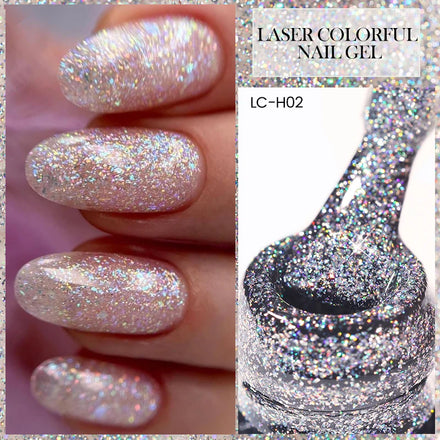 LILYCUTE Laser Gel Nail Polish Sparkling Glitter Gel Polish Semi Permanent Soak Off UV Gel Varnish Nail Art Base Top Coat Vernis