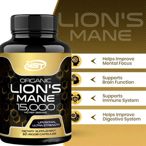 Lions Mane Lion Mane Mushroom Capsules Supplement -60 Pills - Mushroom Supplement for Memory and Focus in the Brain