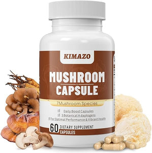 Lions Mane Supplement, Focus & Immune Support Lions Mane, Cordyceps, Reishi, Mushroom Capsules Containing 7 Different 100% Fruiting Bodies and Extracts, No Mycelium(20 Days Supply - 60 Count) in Pakistan
