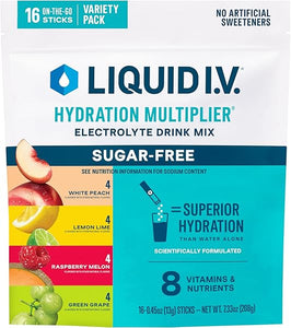 Liquid I.V.® Hydration Multiplier® Sugar - Free - Raspberry Melon, Lemon Lime, White Peach, Green Grape - Hydration Powder Packets, Electrolyte Powder Drink Mix | 16 Servings (Pack of 1) in Pakistan
