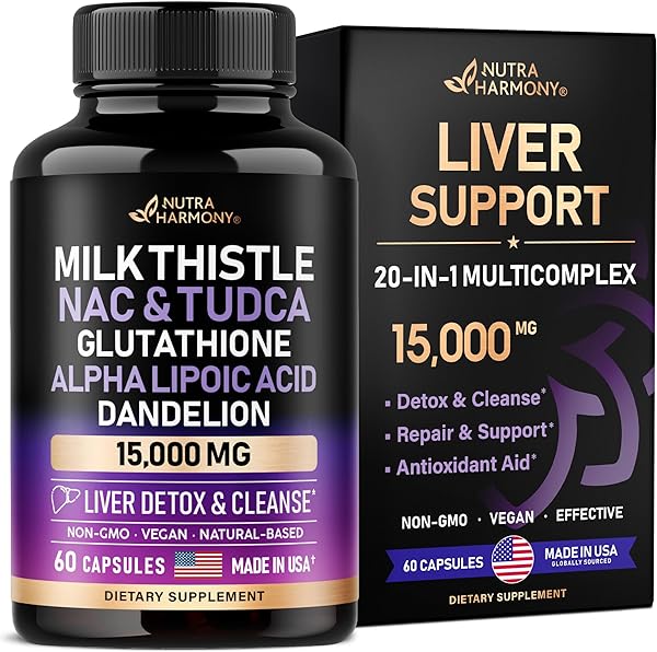 Liver Detox Supplement | Milk Thistle | Tudca | Alpha Lipoic Acid | NAC & Glutathione - Liver Cleanse, Detox & Repair - 20 in 1 Supplement 15,000 mg w/ Dandelion - Made in USA - Vegan, 60 Capsules in Pakistan in Pakistan