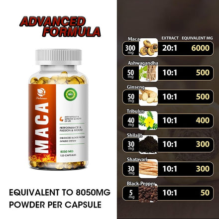 Lukaree Maca and Ashwagandha Root Extract Capsule Health Kidney Endurance Support Enhances Immunity Energy Supplement for Man