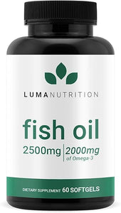 Luma Nutrition Omega 3 Fish Oil Supplement - Extra Strength 2500mg - 2000mg EPA & DHA - Brain and Heart Health - 60 Softgels in Pakistan