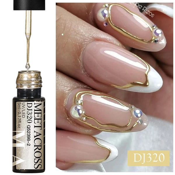 MEET ACROSS Metallic Gold Sliver Pink 5ml Liner Gel Nail Art Polish Painting Mirror Gel Graffiti Stripe Design Varnish DIY in Pakistan
