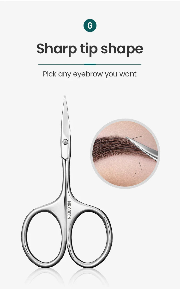 MR.GREEN Eyebrow Scissors Curved Blade Cuticle Scissors Professional Stainless Steel Manicure Trimmer Hair Remover Tool
