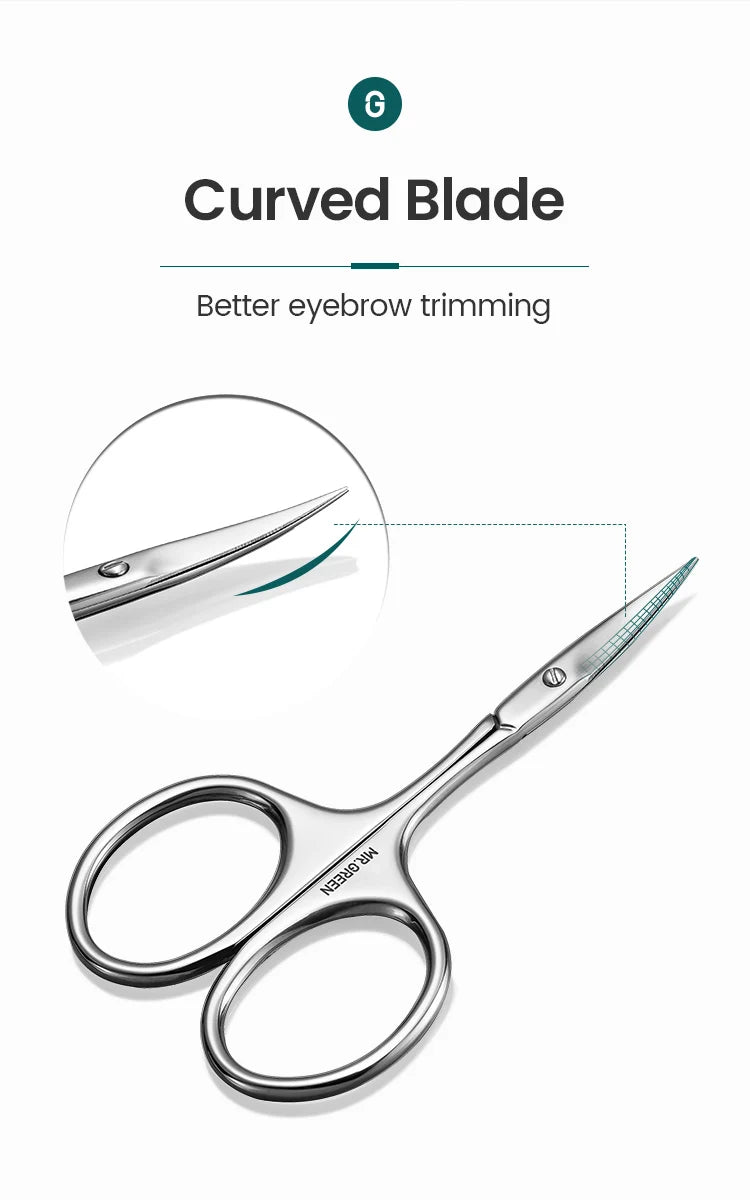 MR.GREEN Eyebrow Scissors Curved Blade Cuticle Scissors Professional Stainless Steel Manicure Trimmer Hair Remover Tool