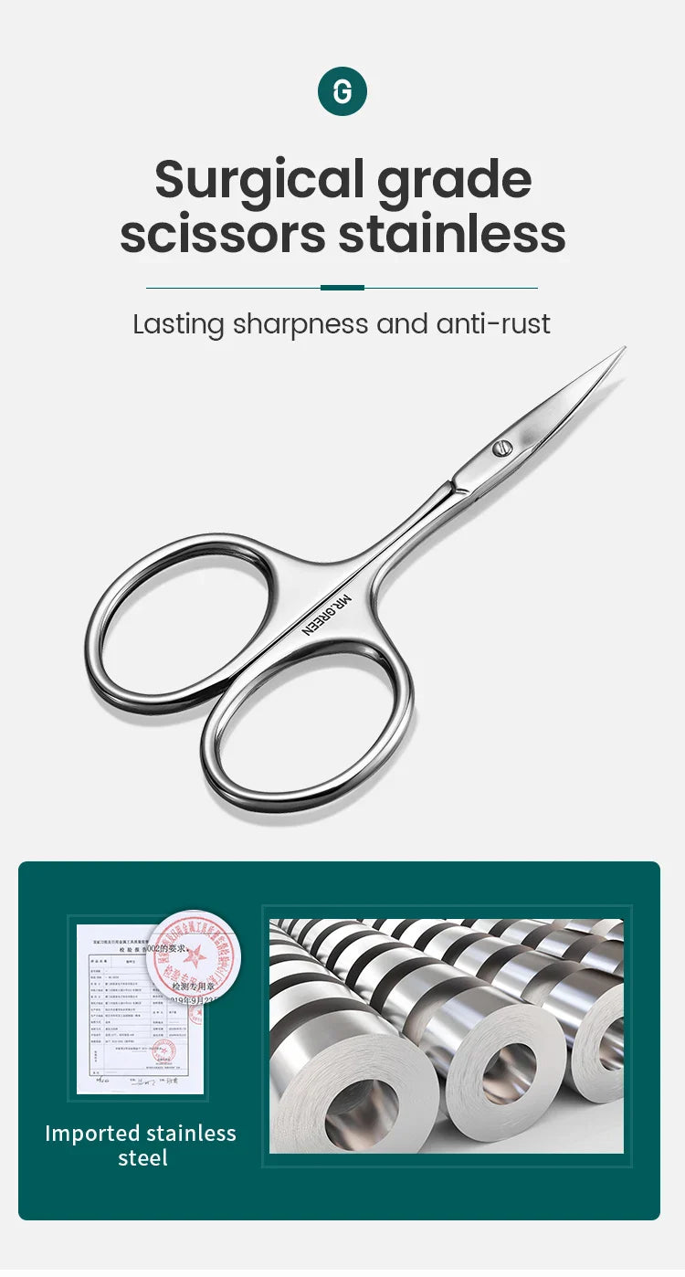 MR.GREEN Eyebrow Scissors Curved Blade Cuticle Scissors Professional Stainless Steel Manicure Trimmer Hair Remover Tool
