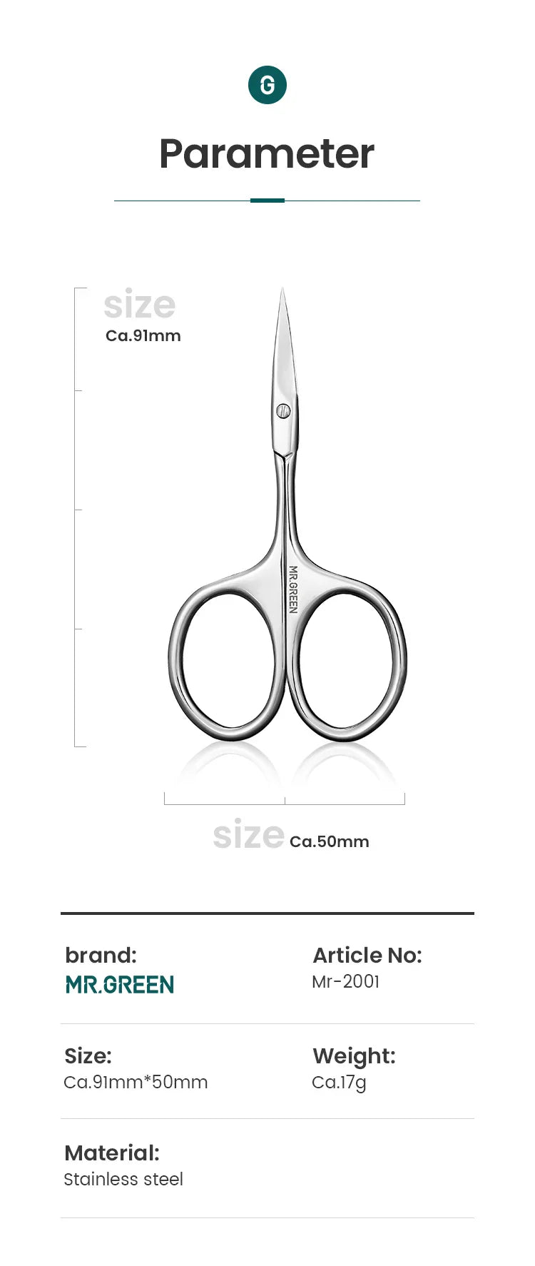 MR.GREEN Eyebrow Scissors Curved Blade Cuticle Scissors Professional Stainless Steel Manicure Trimmer Hair Remover Tool