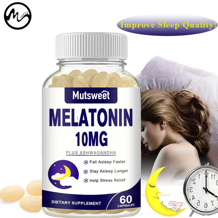 MUTSWEET Naturally Sourced Ingredients Melatonin Capsules with Ashwagandha Herbal Supplement with Vegan Valerian Root Vitamin D
