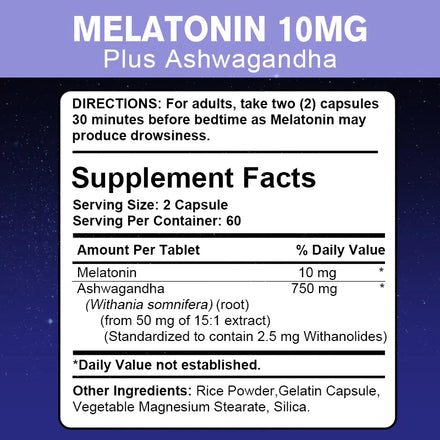 MUTSWEET Naturally Sourced Ingredients Melatonin Capsules with Ashwagandha Herbal Supplement with Vegan Valerian Root Vitamin D