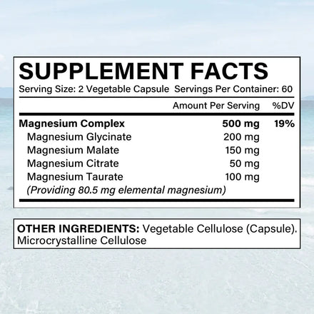 Magnesium Supplement, Multi-Magnesium Complex, Dietary Supplement, Supports Muscle Health, Relaxation, 30/60/120 Capsules