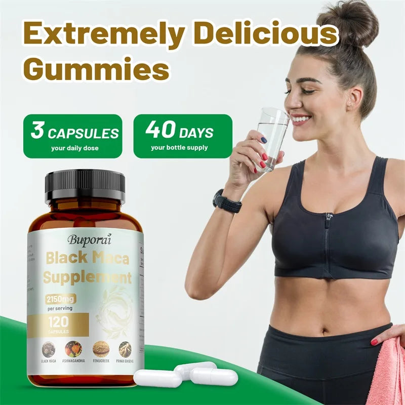 Male Enhancing Black Maca Capsules, Men's Supplements To Boost Stamina, Performance, Energy, Men's Muscle Enlargement