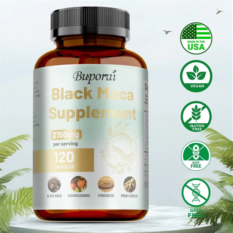 Male Enhancing Black Maca Capsules, Men's Supplements To Boost Stamina, Performance, Energy, Men's Muscle Enlargement