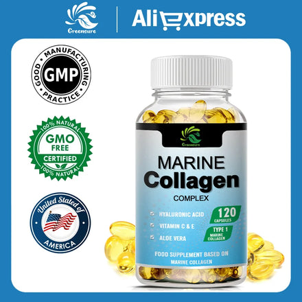 Marine Collagen Capsule for Whitening Beauty Supplement Radiant Skin, Hair, Nails, Joints, & Bones - 60/120 Capsules