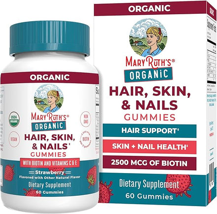 MaryRuth Organics Hair | Skin | and Nails Vitamins | Biotin Gummies with Vitamin C & Vitamin E | Hair Growth Vitamins | Skin Care | Nail Strength | USDA Organic Gummies for Ages 14+ | 60 Count in Pakistan