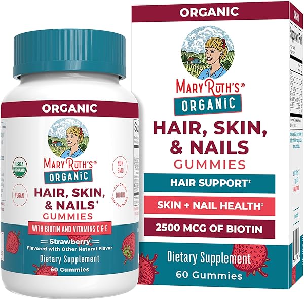 MaryRuth Organics Hair | Skin | and Nails Vitamins | Biotin Gummies with Vitamin C & Vitamin E | Hair Growth Vitamins | Skin Care | Nail Strength | USDA Organic Gummies for Ages 14+ | 60 Count in Pakistan in Pakistan