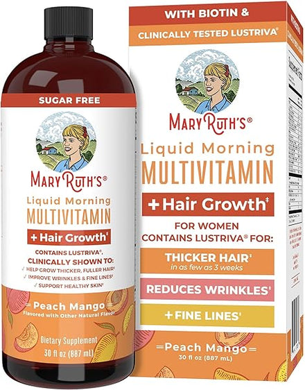 MaryRuth's Liquid Multivitamin + Lustriva® Hair Growth Vitamins | Biotin 10000mcg | Vitamin D | Clinically Tested for Thicker Hair, Wrinkles, Fine Lines, Skin Care | Ages 18+ | 30 Fl Oz in Pakistan