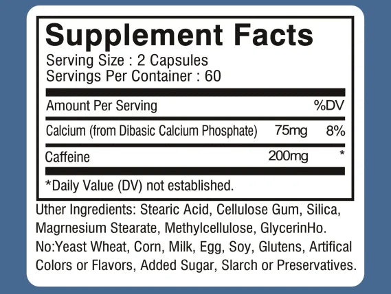 Maximum Potency Caffeine Capsules 200mg, Provide Energy and Focus, Reduce Fatigue, Increase Stamina,