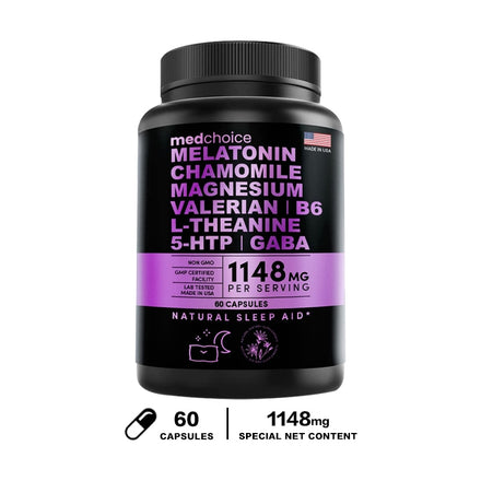Melatonin 6 Mg Natural Sleep Aid, Sleep Supplement with Theanine, 5 HTPs, GABA, Valerian Root, Chamomile, Vitamin B6, Aids Sleep