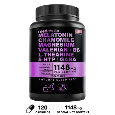 Melatonin 6 Mg Natural Sleep Aid, Sleep Supplement with Theanine, 5 HTPs, GABA, Valerian Root, Chamomile, Vitamin B6, Aids Sleep