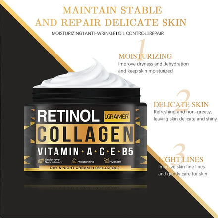 Men's Retinol Collagen Face Cream Skincare Moisturizing Brightening Hydrating Smooth Wrinkles Firming Facial Face Men Skin Care