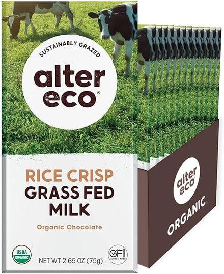 Milk Chocolate Bars | Pure Dark Cocoa, Fair Trade, Organic, Non-GMO, Gluten Free (12-Pack Grass Fed Milk Chocolate - Rice Crunch) in Pakistan
