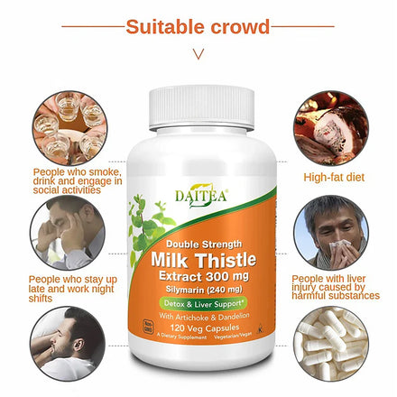Milk Thistle, Artichoke & Dandelion Dual Action Milk Thistle Extract 300mg, Liver Protectant, Fatty Liver Supplement, Alcoholism
