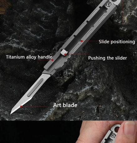 Mini Titanium Alloy Surgical Knife Outdoor Camping Open Box Portable Art Push Knife with 10pcs Blades