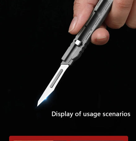 Mini Titanium Alloy Surgical Knife Outdoor Camping Open Box Portable Art Push Knife with 10pcs Blades