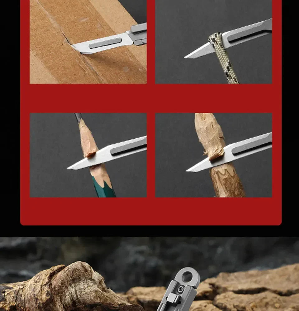 Mini Titanium Alloy Surgical Knife Outdoor Camping Open Box Portable Art Push Knife with 10pcs Blades