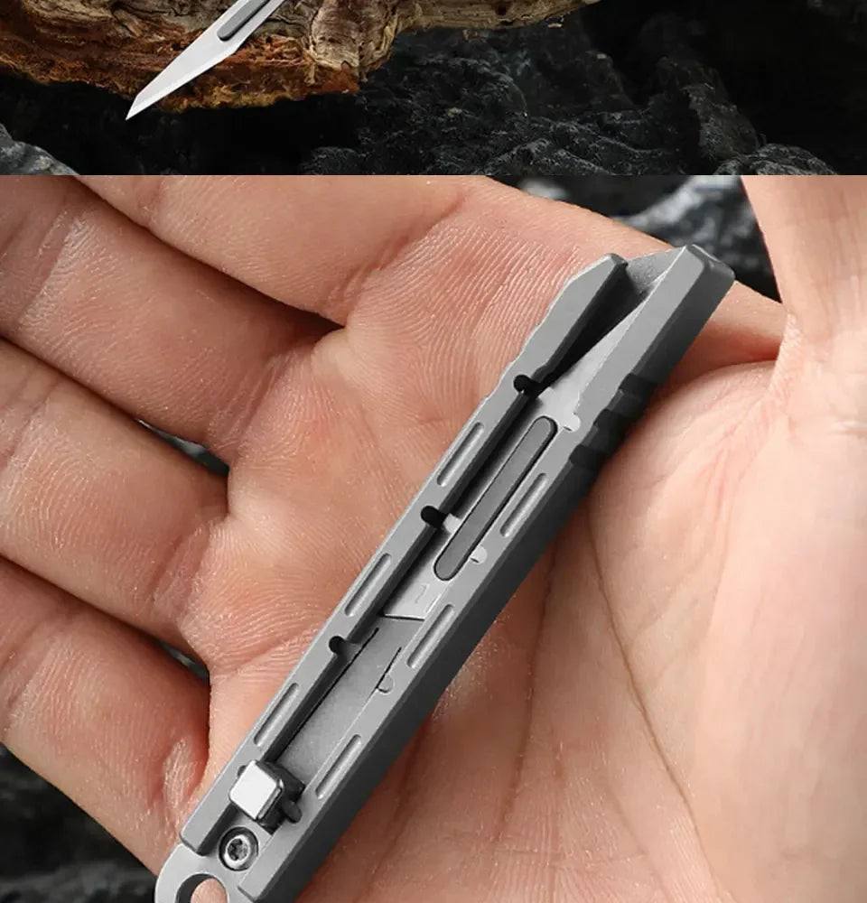 Mini Titanium Alloy Surgical Knife Outdoor Camping Open Box Portable Art Push Knife with 10pcs Blades