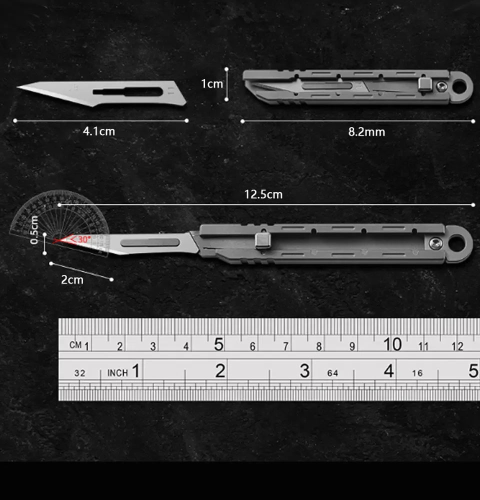 Mini Titanium Alloy Surgical Knife Outdoor Camping Open Box Portable Art Push Knife with 10pcs Blades