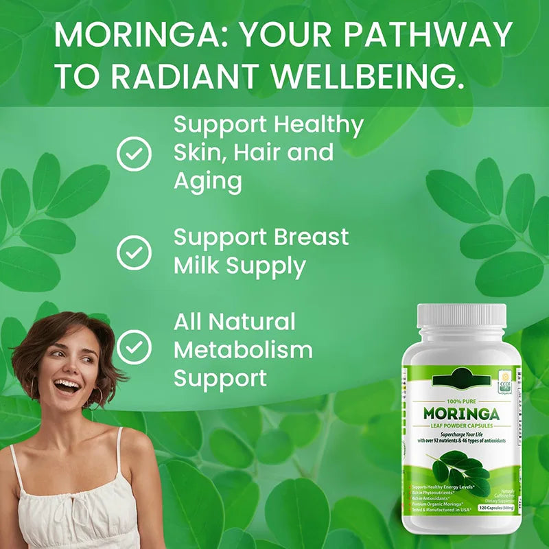 Moringa Oleifera 1000mg Capsuels with Organic Moringa Leaf Powder Antioxidant & Immune Support Energy Booster