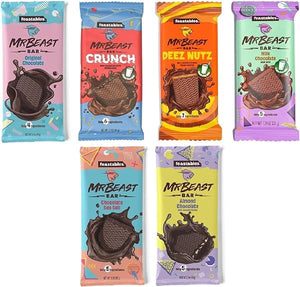 Mr. Beast Varity Pack Delicious Chocolate Bar (Original Bar, Crunch Milk Bar, Deez Nutz Milk Bar, Milk Bar, Almond Bar, Sea Salt Bar) Each 60gm (Pack Of 6) in Pakistan
