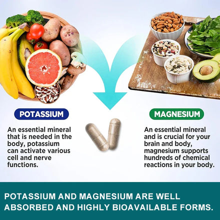Mulittea Easily Absorbed Complex Potassium Magnesium Supplement Capsules for For Leg Spasms Muscle& Bone and Heart Health