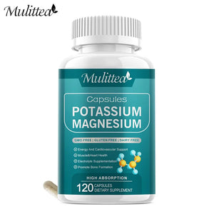 Mulittea Easily Absorbed Complex Potassium Magnesium Supplement Capsules for For Leg Spasms Muscle& Bone and Heart Health