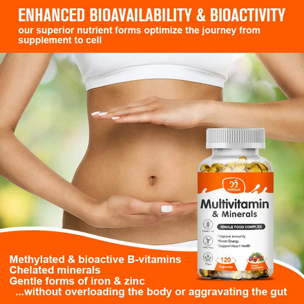 Multivitamin & Mineral Capsule With Iron, Methylfolate, Zinc, Vitamins D3 & K2 To Improve Immunity, Vitality, Hair, Skin & Nails