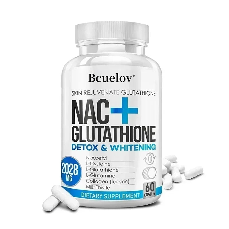 NAC + Glutathione Supplement, Supports Skin Health - Liver, Detox, Brightening, Antioxidant Supplement, Non-GMO, 120 Capsules